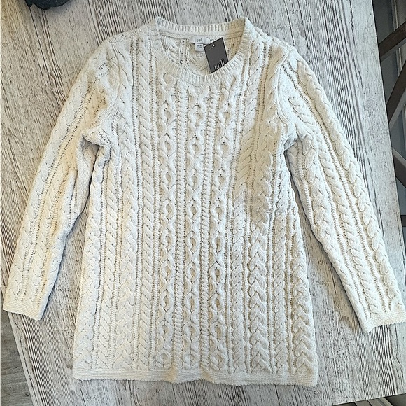 NWT J.Jill Chenille Cable Knit Sweater Pullover Cozy Fall Sweater in Bone S - Picture 2 of 13